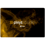 Logo of pixyz studio with a flowing design on a black background, enhanced by a striking smoky effect and Unity logo.